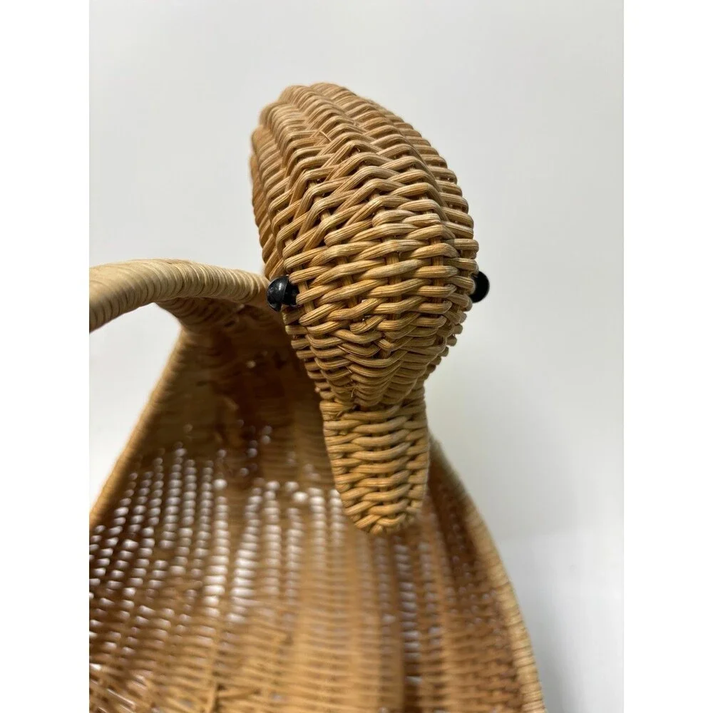 Vintage Wicker Rattan Swan Goose Basket Handwoven Bird Cottage Boho Decor